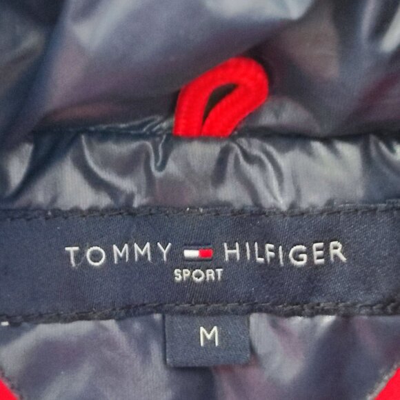 Tommy Hilfiger Sport Vest men's size M navy and red graphic on back, zip pockets - Picture 6 of 11